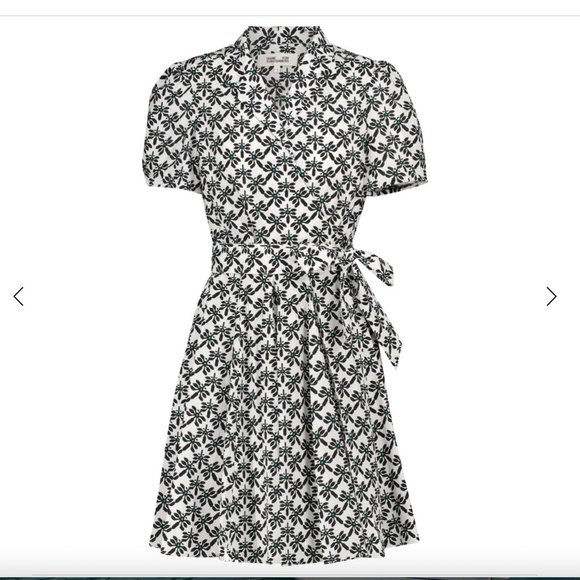 DVF Cotton Wrap Short-Sleeve Dress, Pleated Skirt, Size 6 - Picture 1 of 10